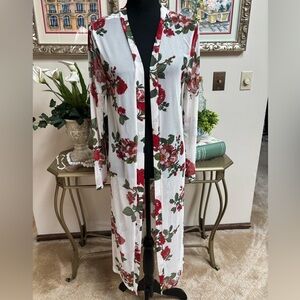 LOVE J SHEER MAXI RED ROSE FLORAL COASTAL COWGIRL WESTERN LONG COVER-UP SIZE M